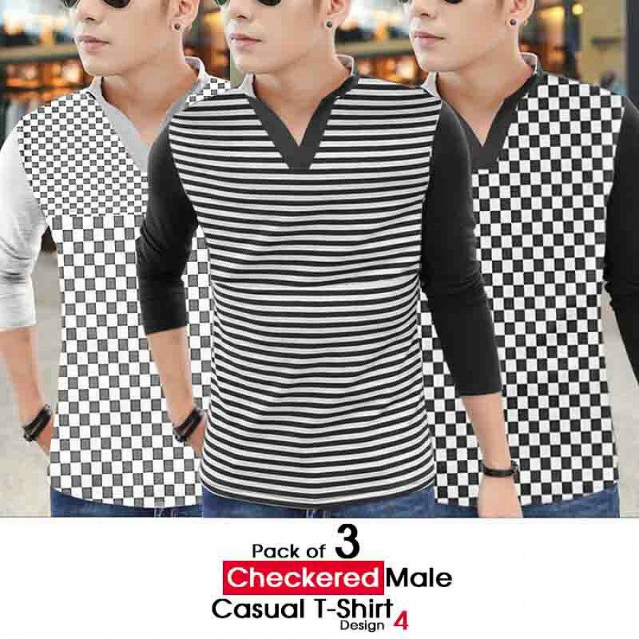 Pack of 3 Checkered Male Casual T-shirts Design 4